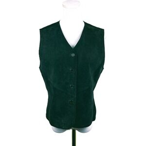 Outbrook Suede Leather Vest Women Medium Black Button Front Lined Western Boho‎